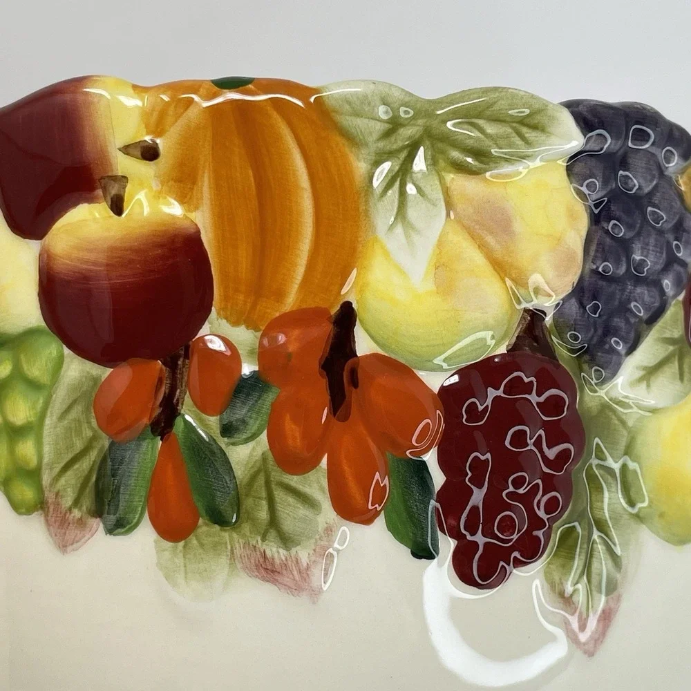 Harry David‎ Embossed Pitcher Serving Bowl 2007 Painted Fall Fruit Thanksgiving